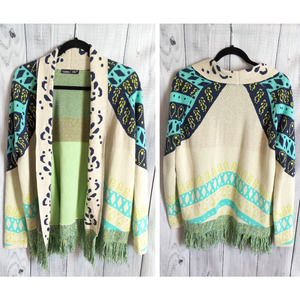 Gypsy 05 | Oversized Colorful Boho Open-Front Fringe Cardigan